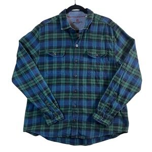 Woolrich Men's Plaid Flannel Shirt Blue Green 100% Cotton Button Up‎